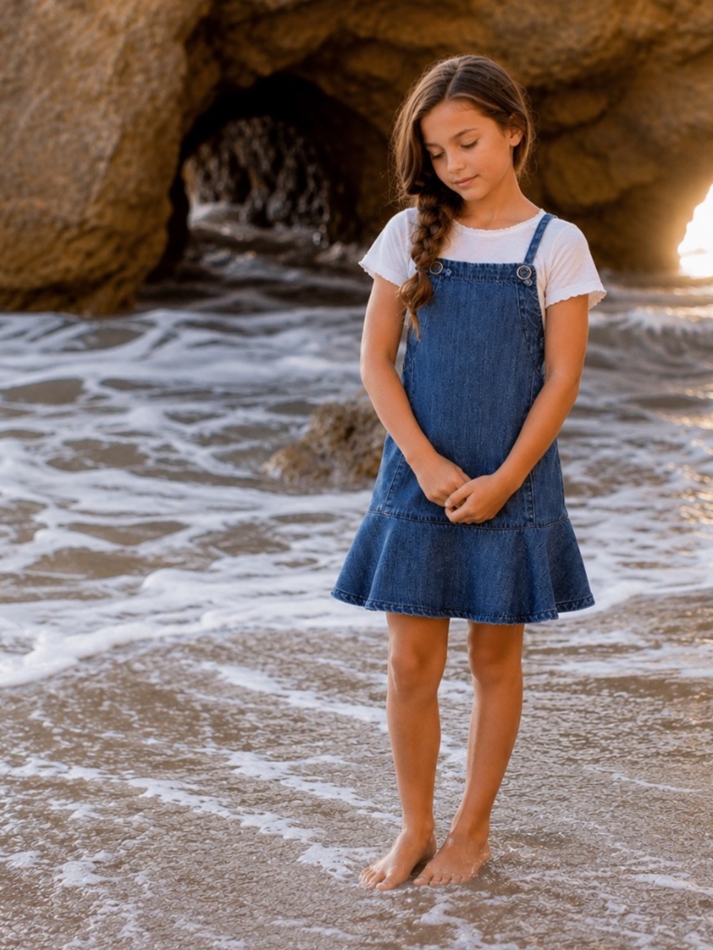 Zara girls denim tiered dress